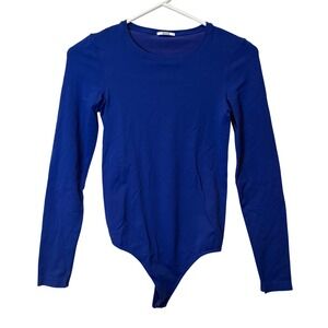 Wolford Royal Blue Long Sleeve Crew Neck‎ Thong Bodysuit XS